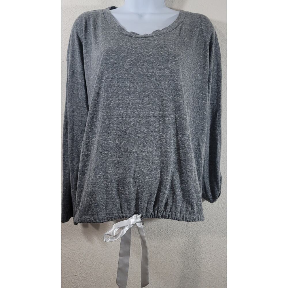 Alfani Intimates Gray Heathers Round Neck Top Large Lightweight Ribbon Tie Hem